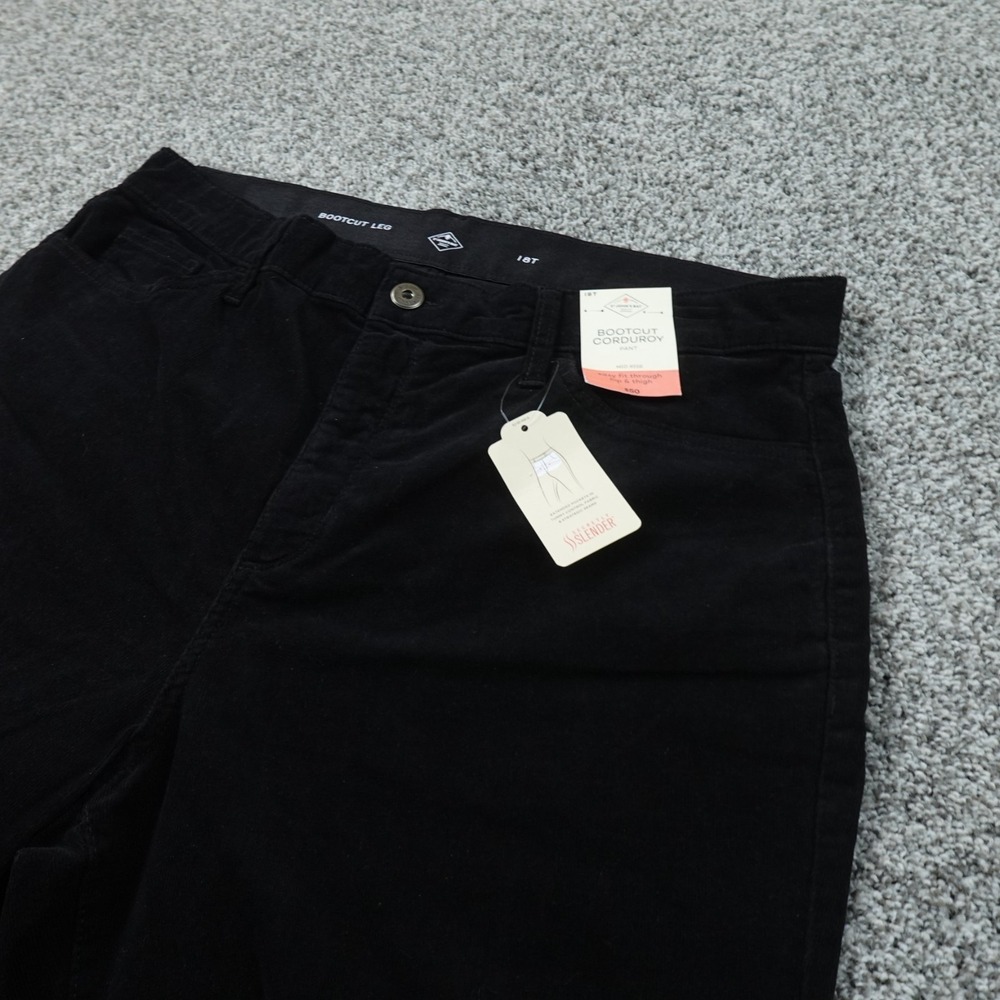 NEW St Johns Bay Jeans Womens 18 Dark Black Corduroy Cord Bootcut Pants Stretch